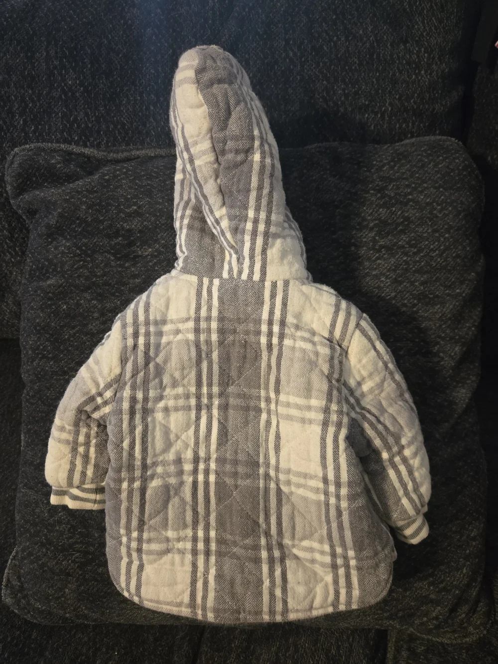 OshKosh B'gosh Gray & White Plaid Hooded Puffer Jacket